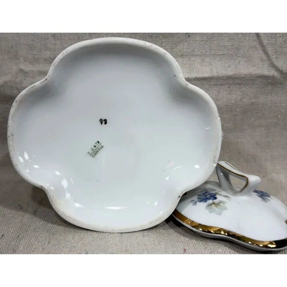 Antique ZS & Co Bavaria Porcelain Sugar Bowl and Creamer Set Gilt Grapes c. 1900